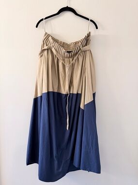 Lee Mathews Beige and Navy Colorblock A-Line Maxi Skirt
